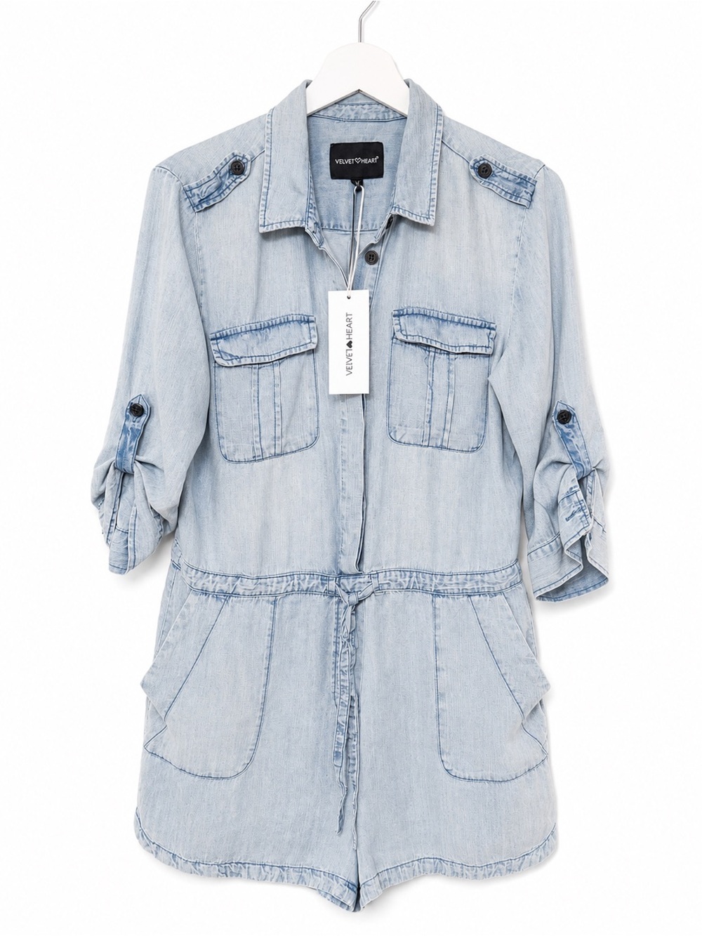 Velvet Heart Chambray Utility Romper NWT Size M